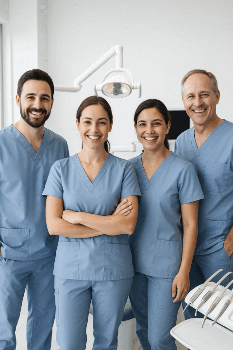 dentists in a clinic smiling 